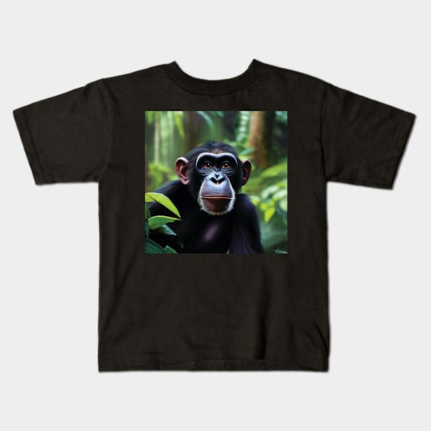 Chimpanzee in a Jungle Kids T-Shirt by Geminiartstudio